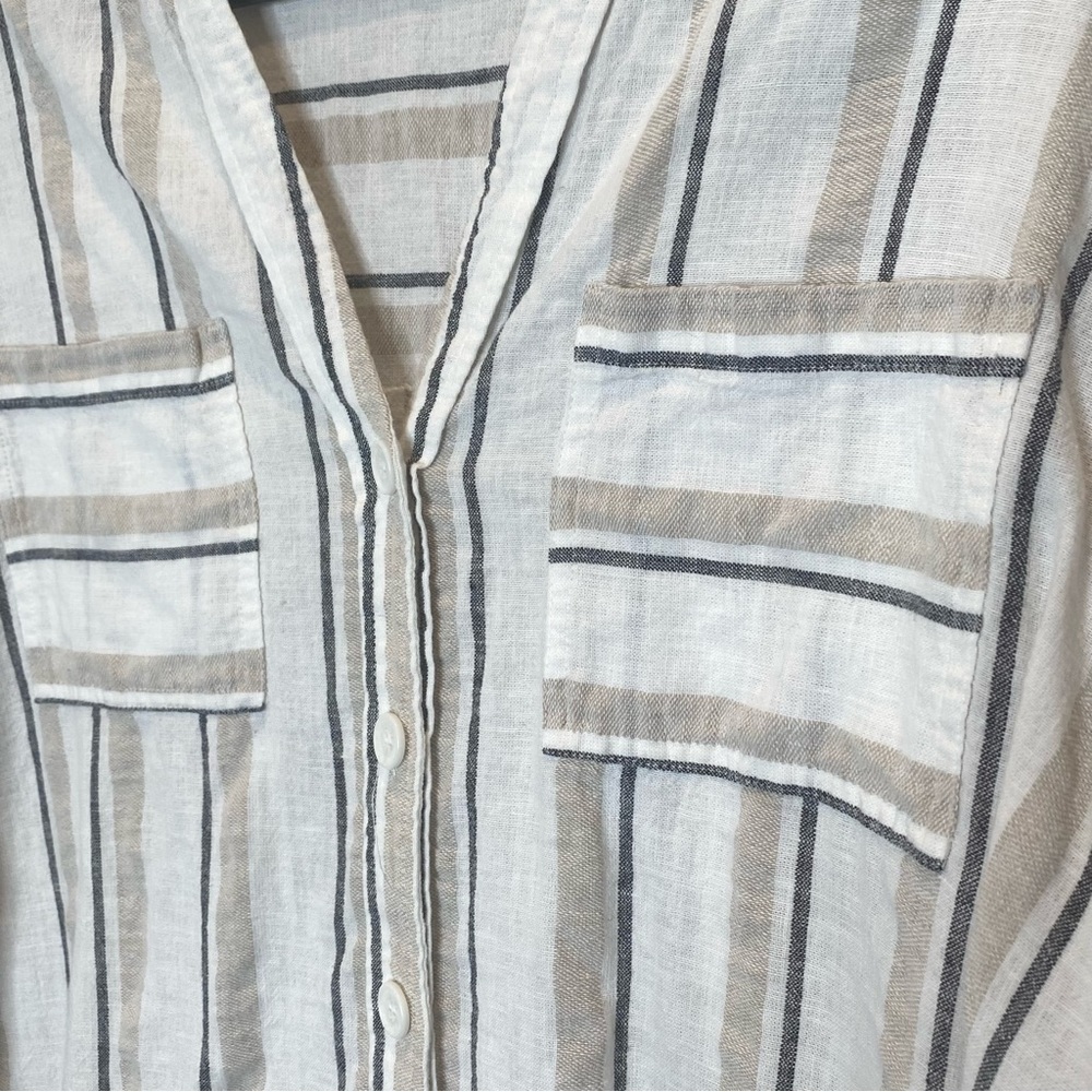 Vince Camuto Linen Stripe Button Down Shirt Size Medium - Picture 5 of 14